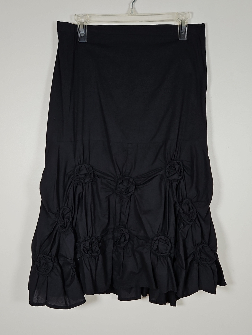 Tulip Whimsigoth Midi Skirt 3D Gathered  Floral Black Boho SZM Pullon